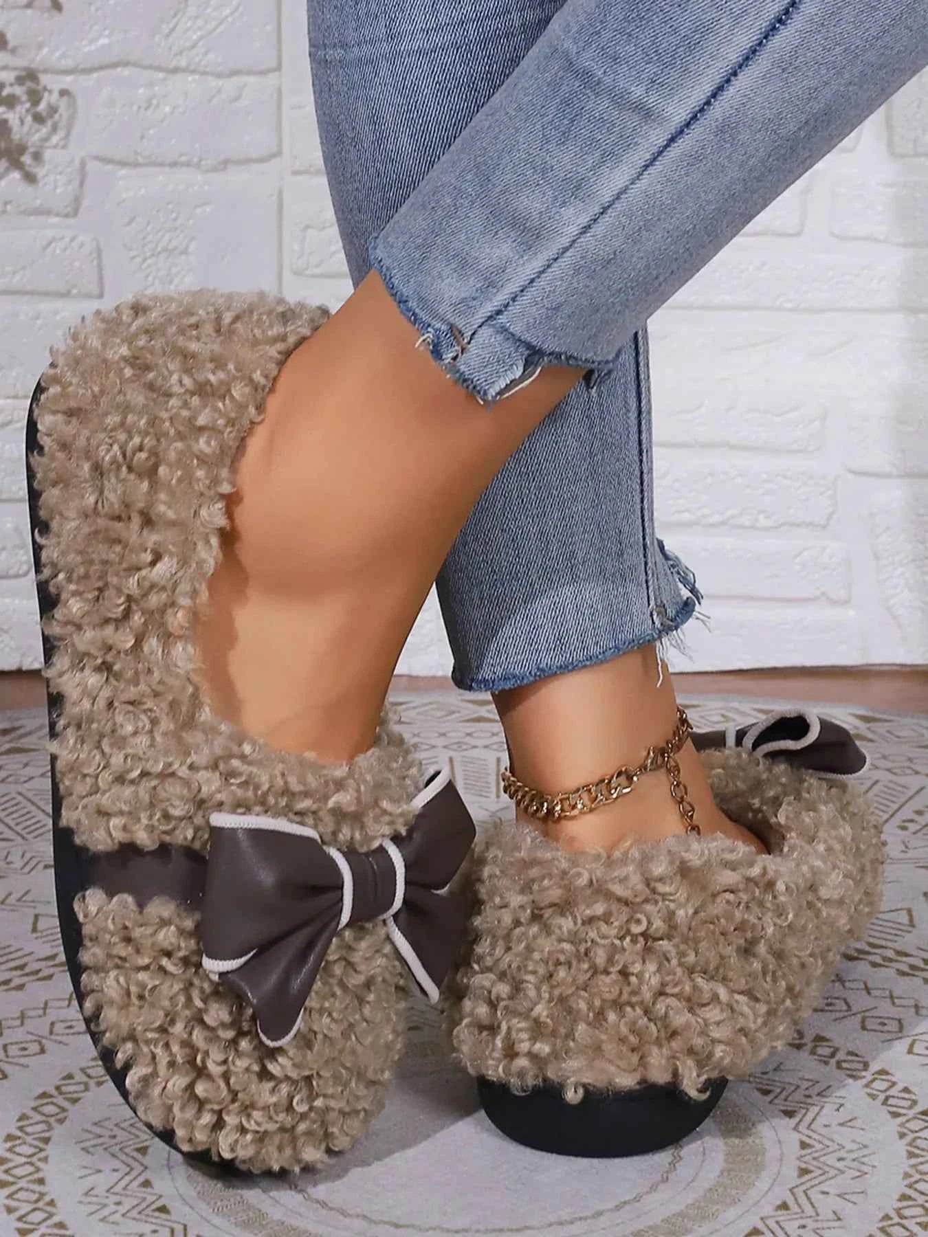 Cozy Bow-Knot Fluffy Indoor Slippers