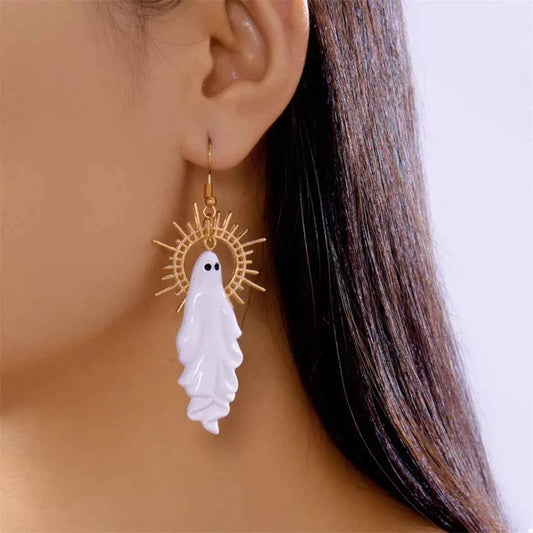Halloween Sunburst Ghost Drop Earrings