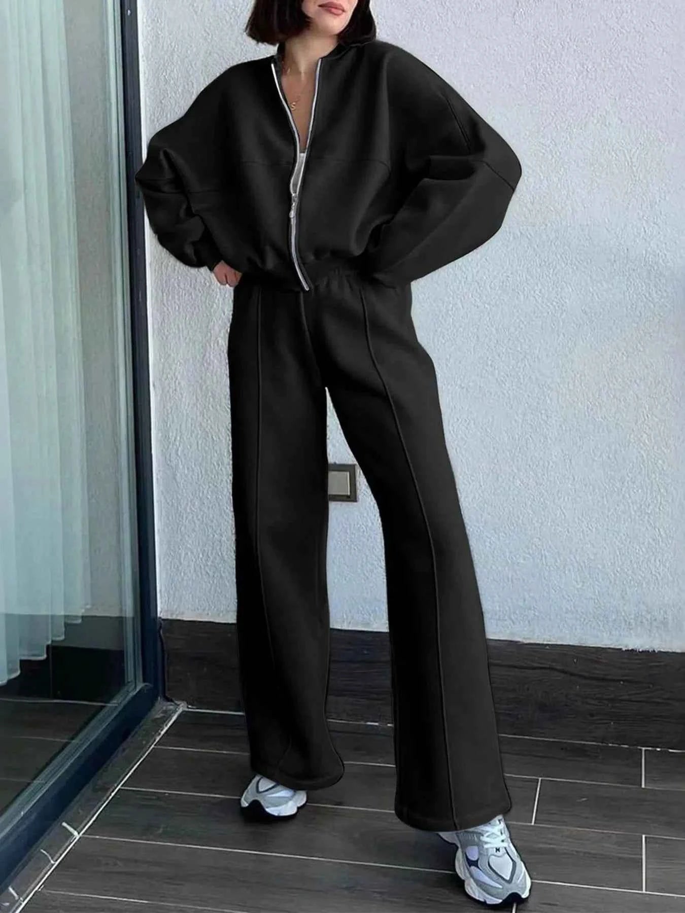 Zipper Up Jacket and Drawstring Pants Set