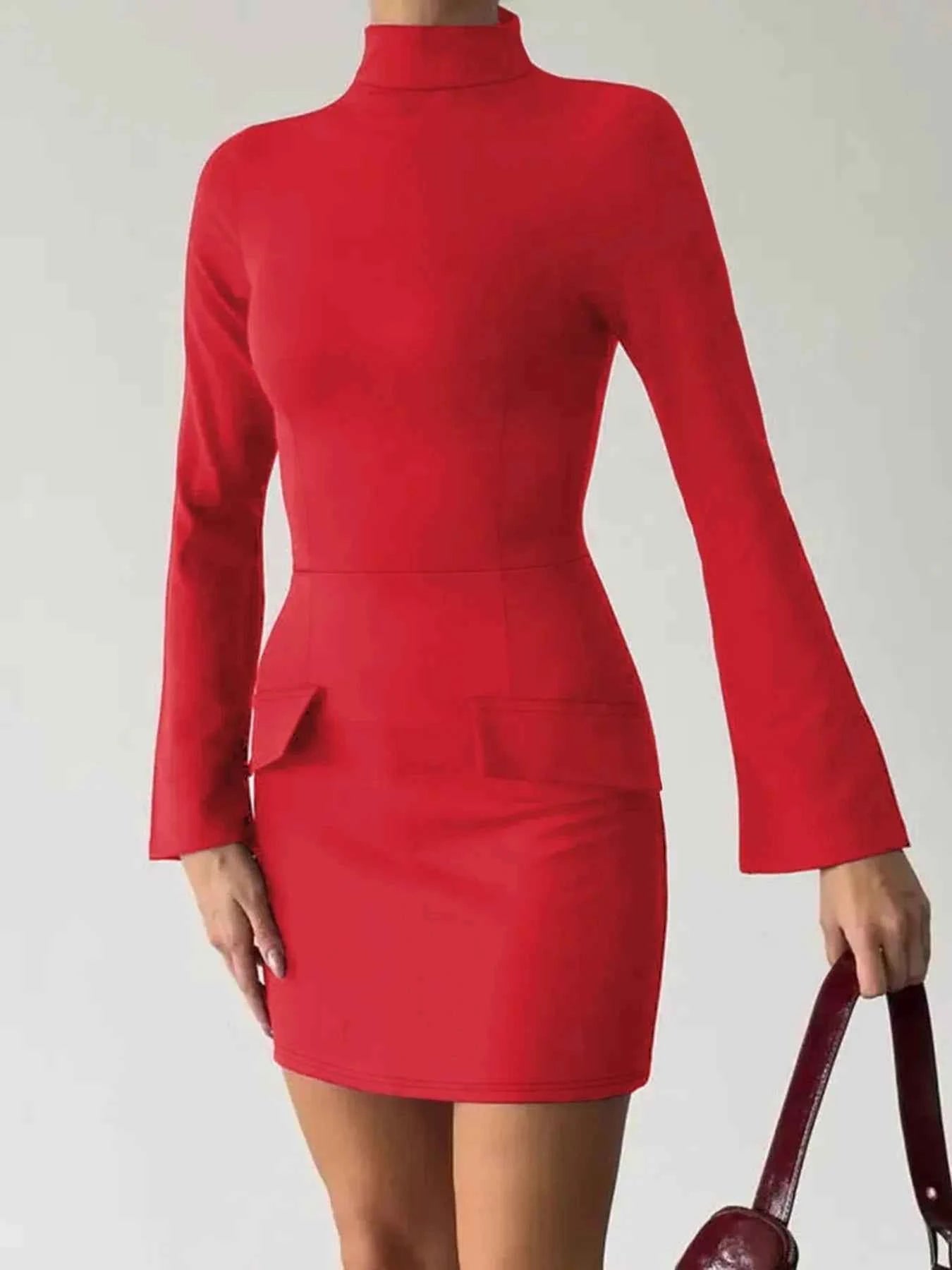 Long Sleeve Bodycon Mini Dress with Pockets