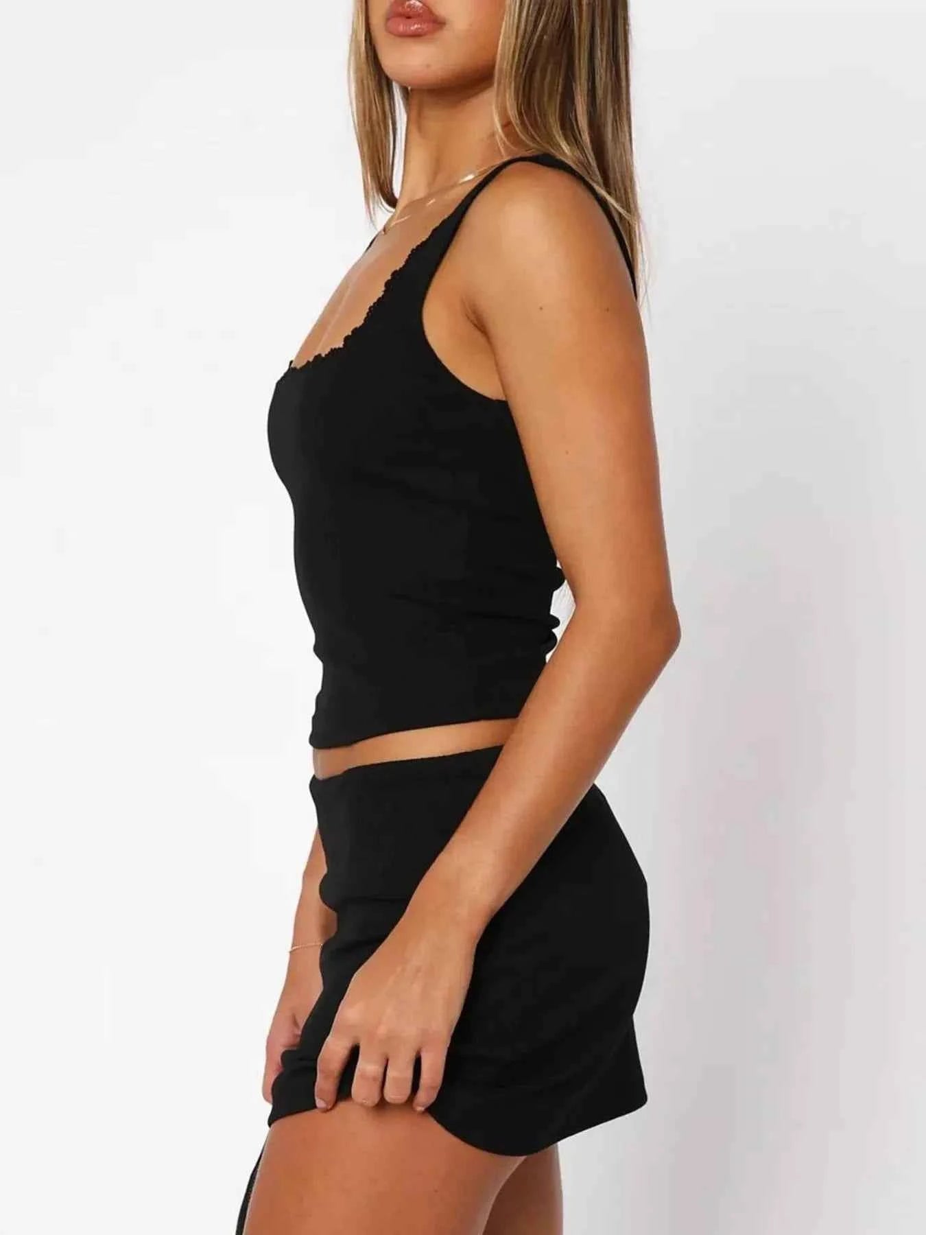 Lace Detail Square Neck Tank and Skirt Set