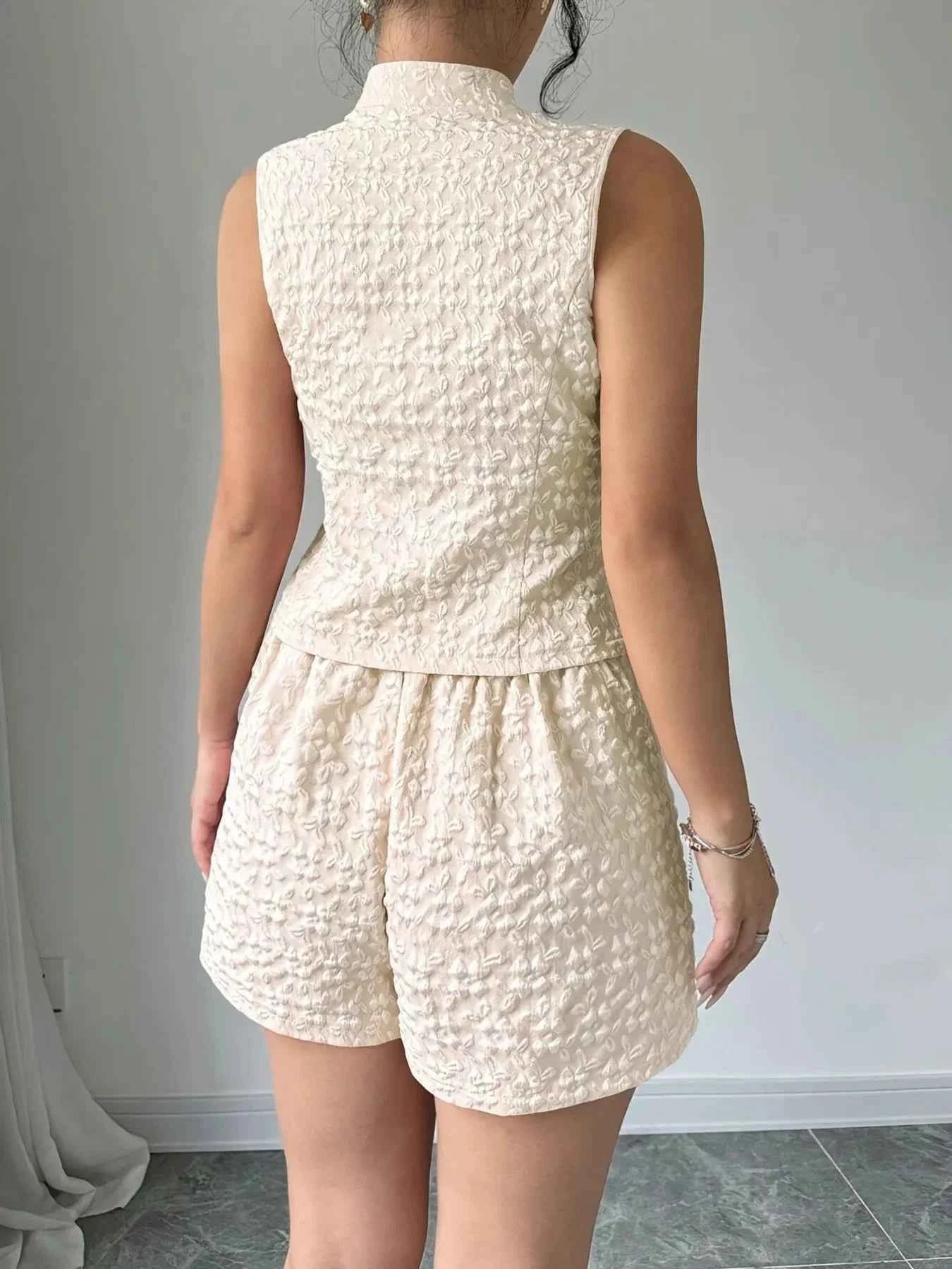 Button Up Vest and Shorts Set