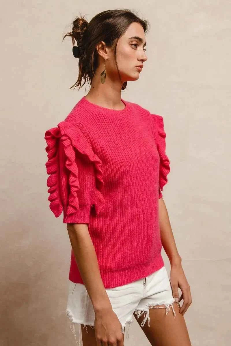 BiBi Ruffle Sleeve Ribbed Sweater