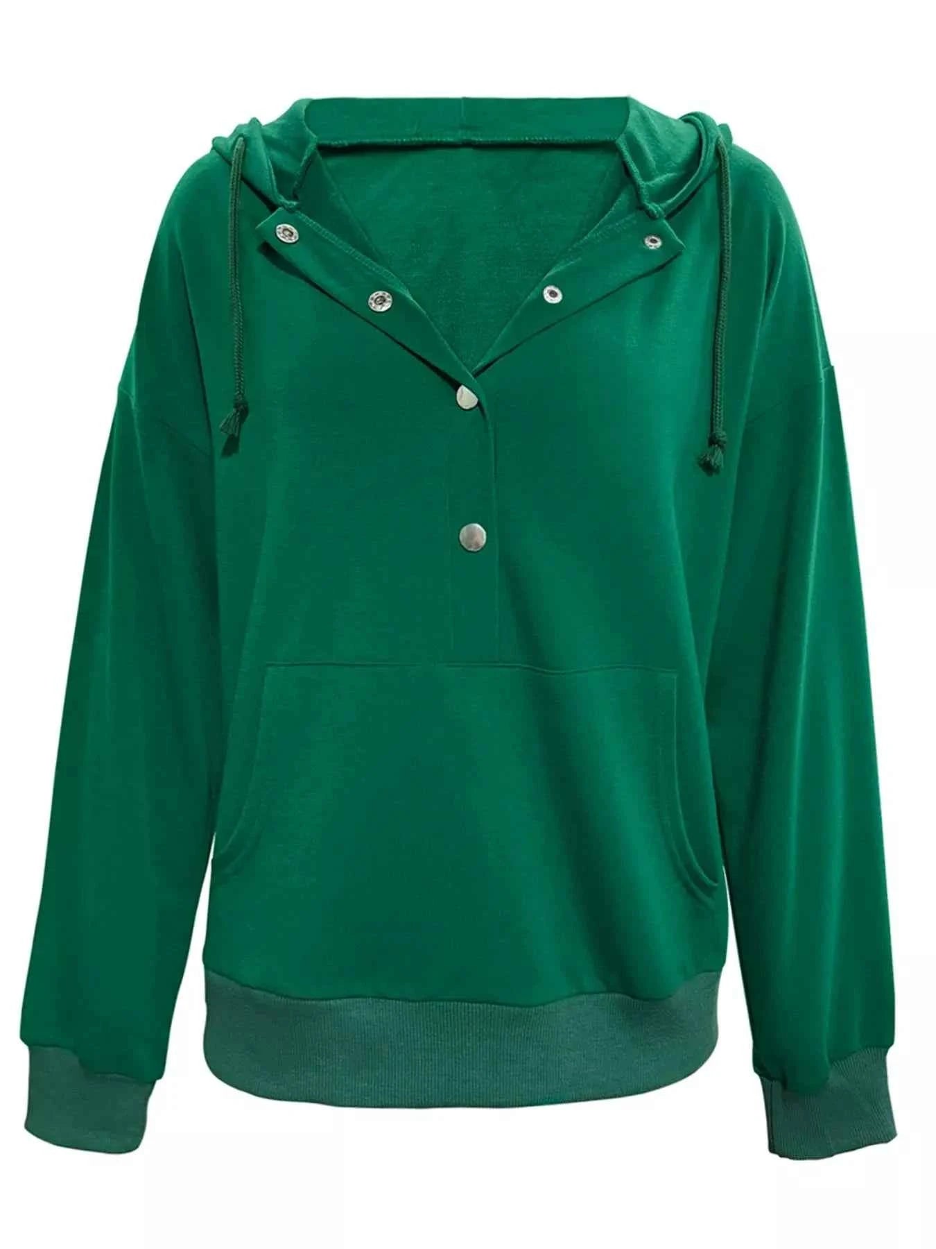 Full Size Snap-Down Hoodie with Kangaroo Pocket Plus Size
