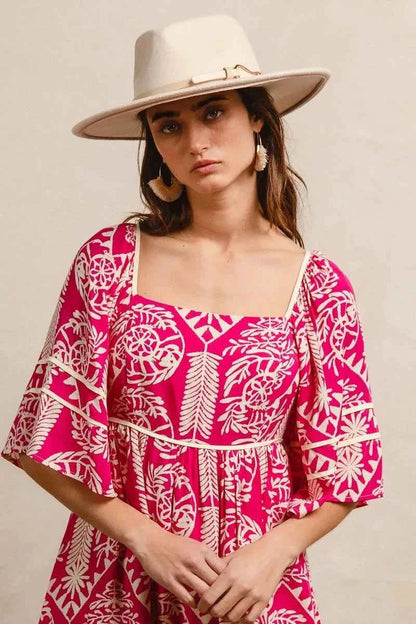 BiBi Aztec Woven Printed Contrast Binding Dress
