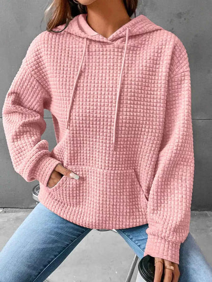 Full Size Textured Kangaroo Pocket Hoodie Plus Size