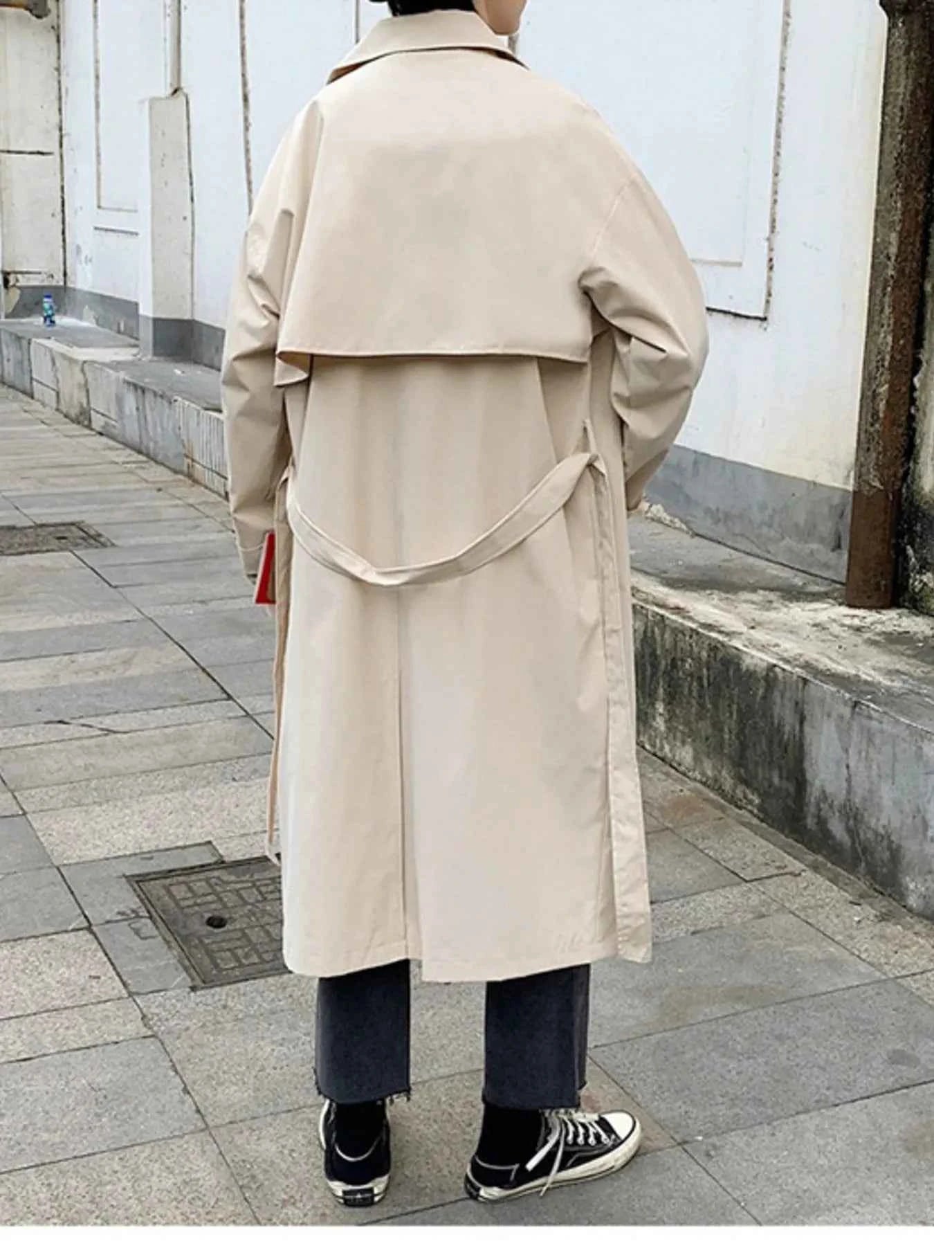 Men's Collared Neck Long Sleeve Trench Coat