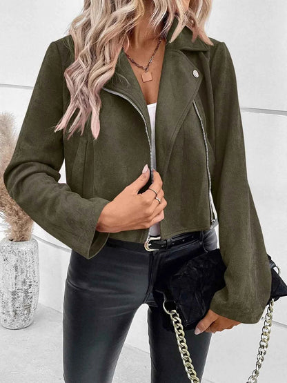 Suede Moto Jacket with Zip Detail