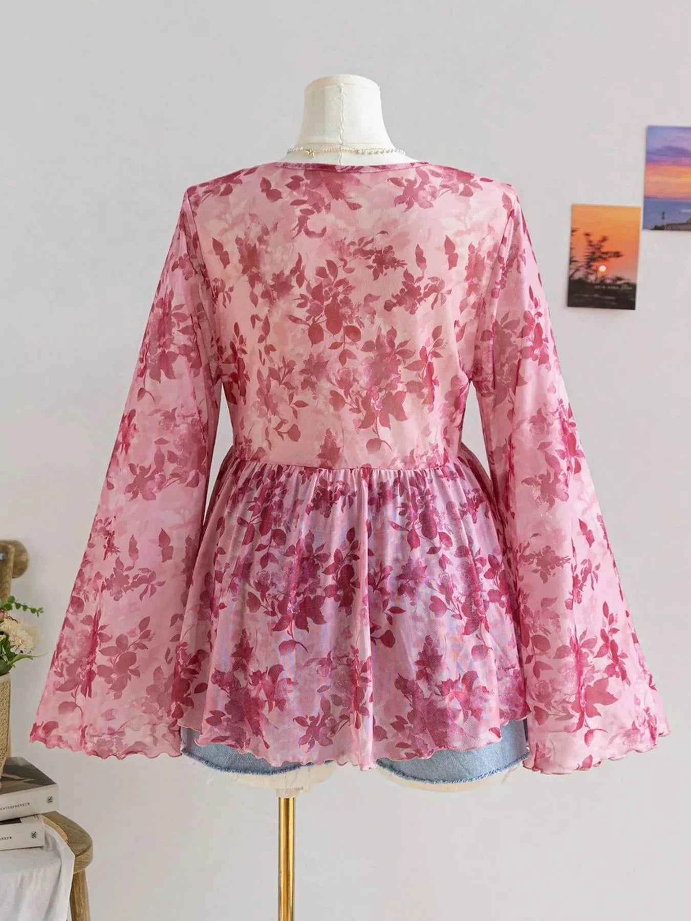 Plus Size Floral Print Chiffon Blouse