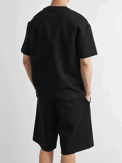Men's Plus Size Round Neck Short Sleeve Top and Shorts Set