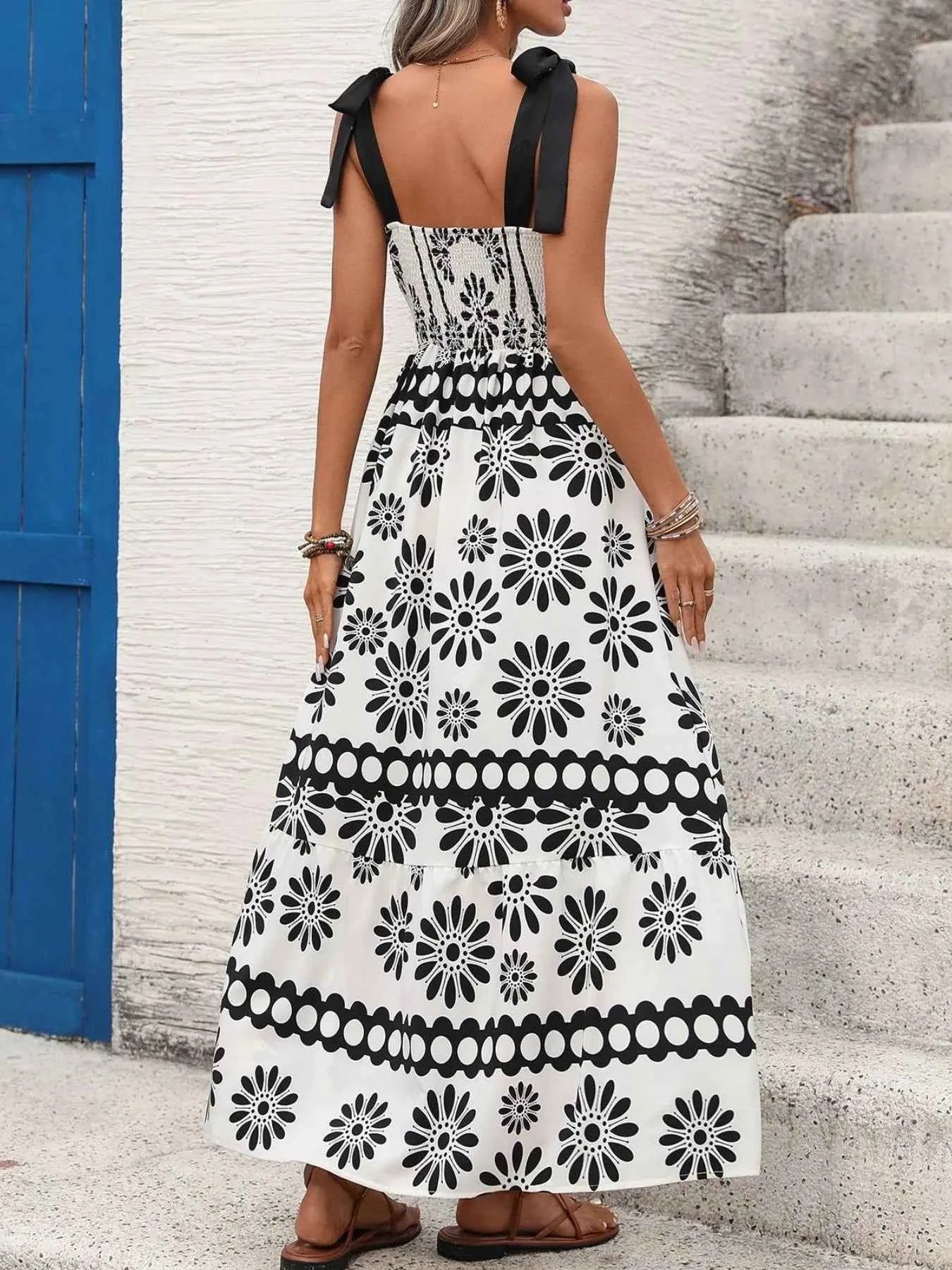Floral Print Tie Strap Casual Maxi Dress