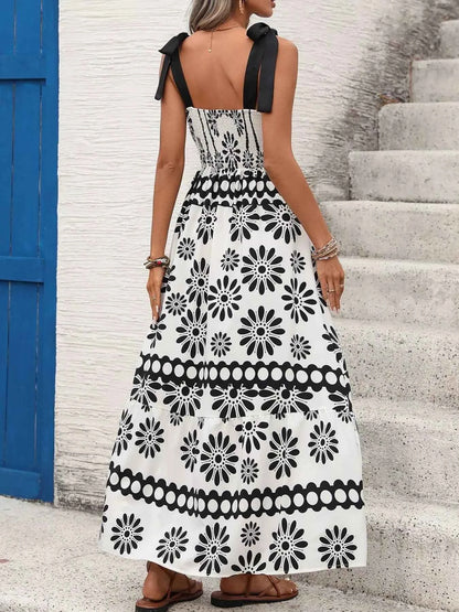 Floral Print Tie Strap Casual Maxi Dress