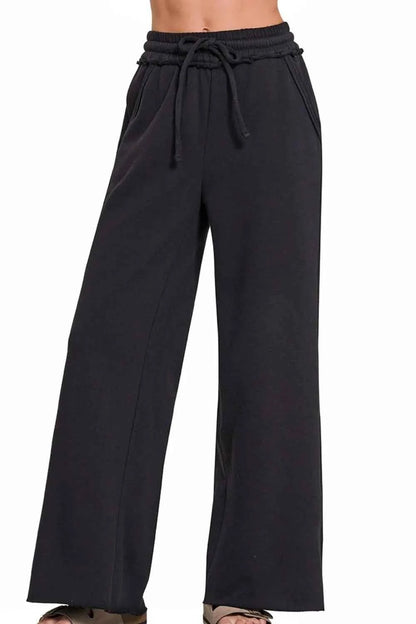 Zenana Fleece Exposed Seam Wide Leg Sweatpants