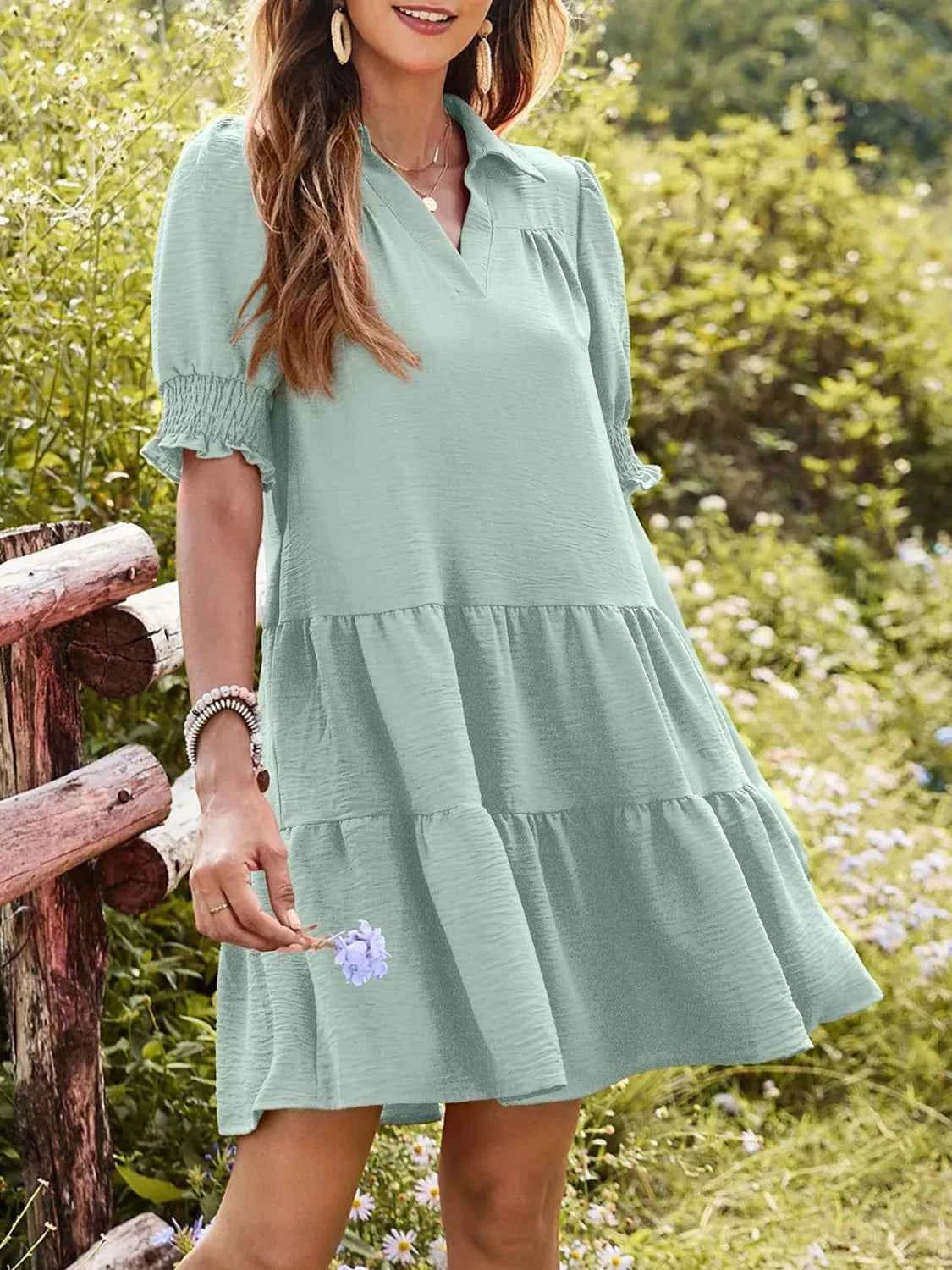 Johnny Collar Short Sleeve Mini Dress
