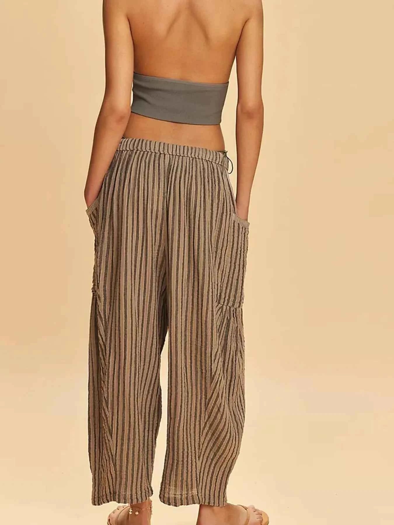 Full Size Striped Wide Leg Casual Pants Plus Size