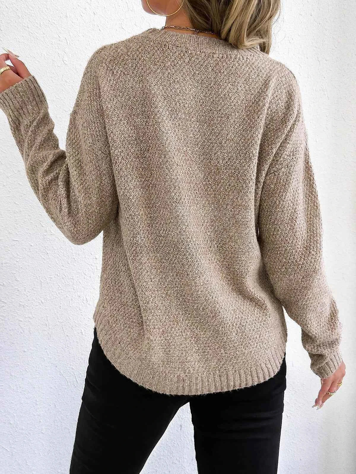Textured Knit Relaxed Fit Round Neck Sweater