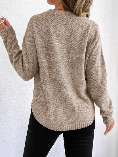 Textured Knit Relaxed Fit Round Neck Sweater