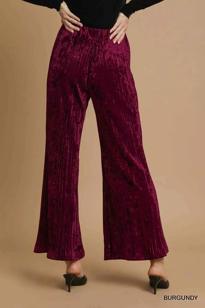 Umgee Velvet Pleated Wide Leg Pants