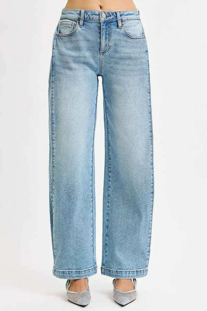 RISEN Mid Rise Wide Barrel Transferable Leg Snap Jeans