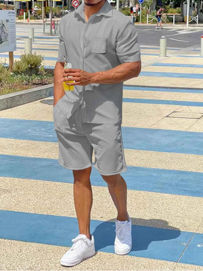 Men's Plus Size Button Up Shirt and Shorts Set
