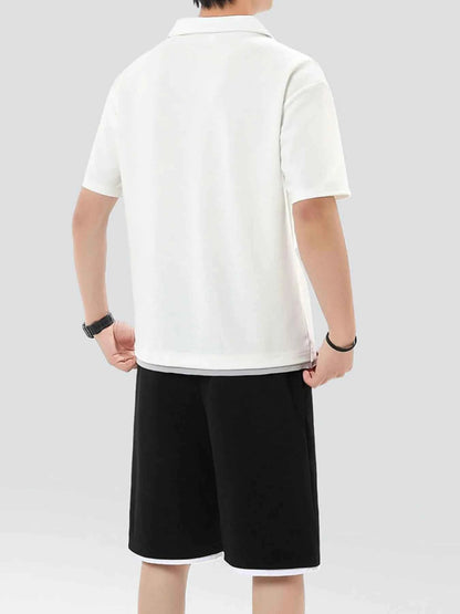 Men's Plus Size Johnny Collar Top and Shorts Set