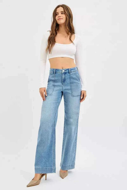 RISEN Full Size High Rise Straight Leg Jeans with Front Pockets Plus Size