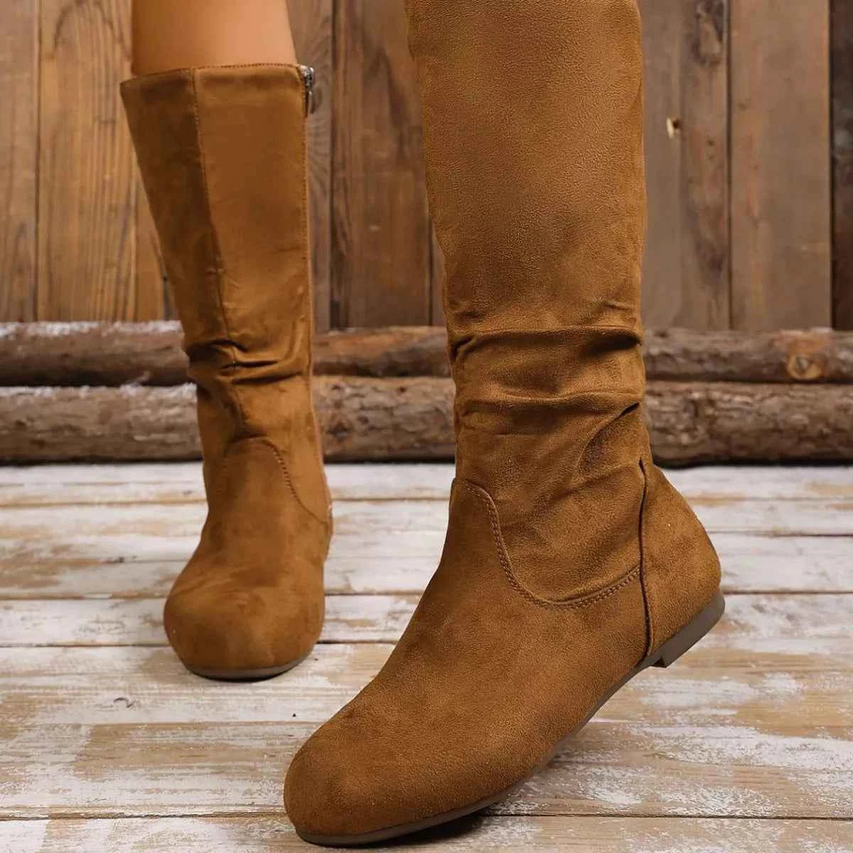 Round Toe Side Zip Boots