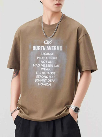 Men's Plus Size Letter Round Neck Short Sleeve T-Shirt