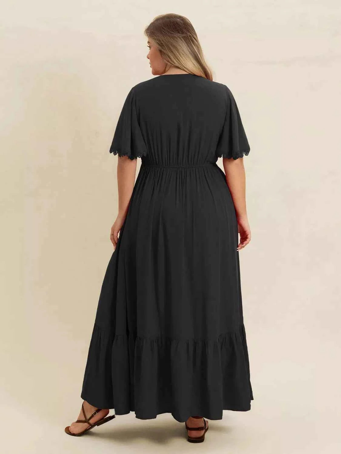 Plus Size Boho Ruffled Maxi Dress with Flutter Sleeves