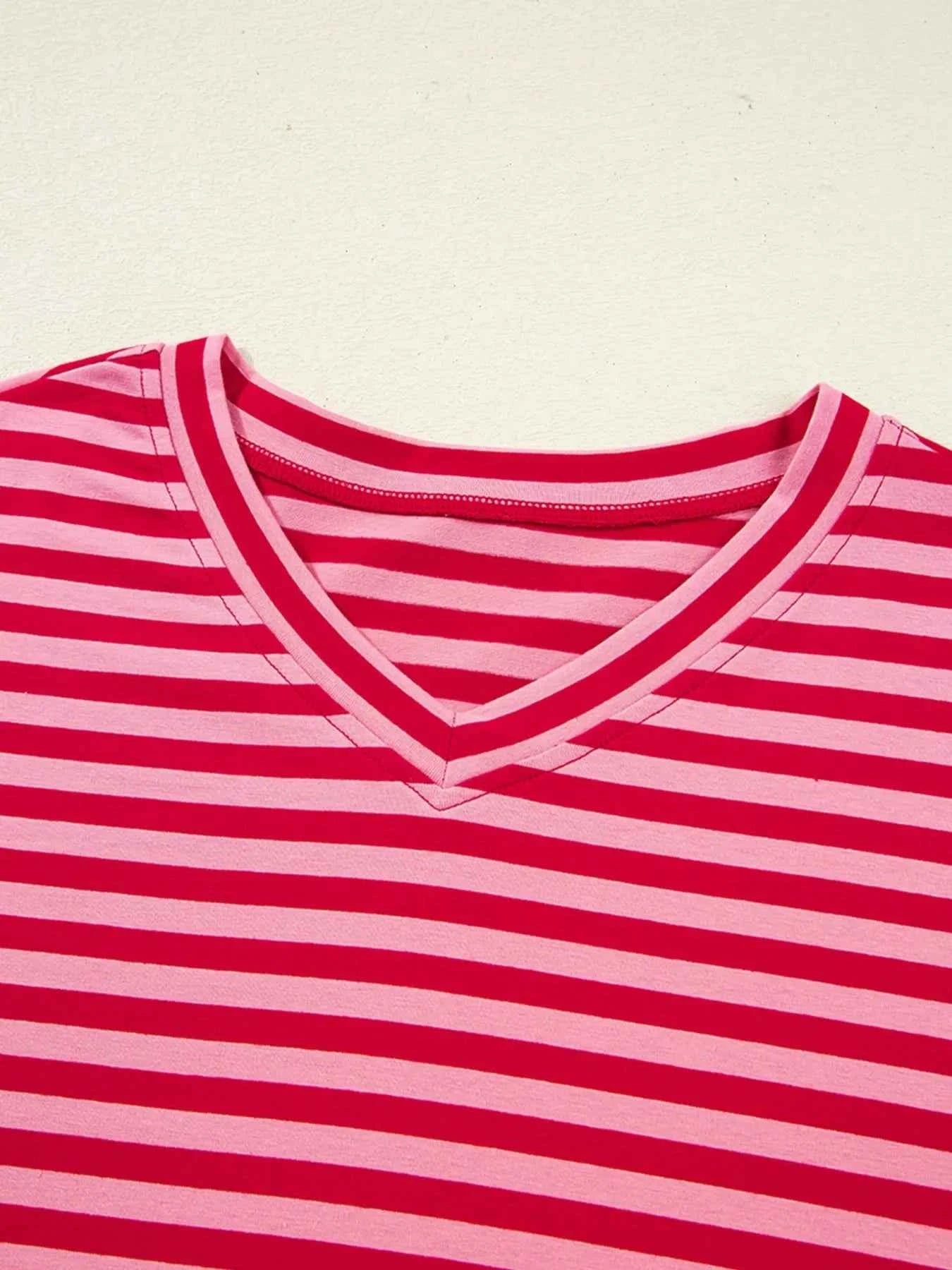 Contrast Striped Drop Shoulder V Neck Top