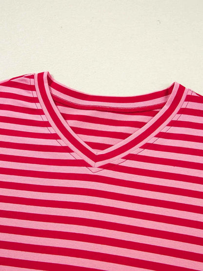Contrast Striped Drop Shoulder V Neck Top