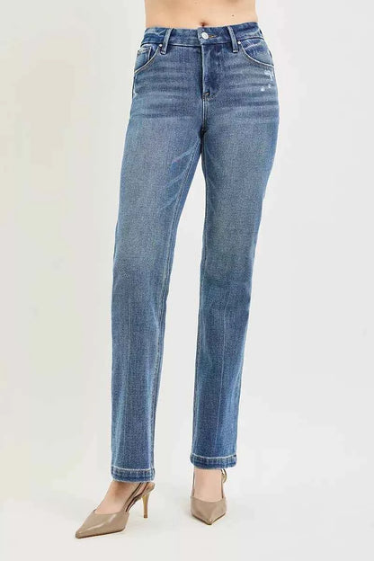 RISEN Tummy Control 4way Stretch Mid Rise Straight Crease Line