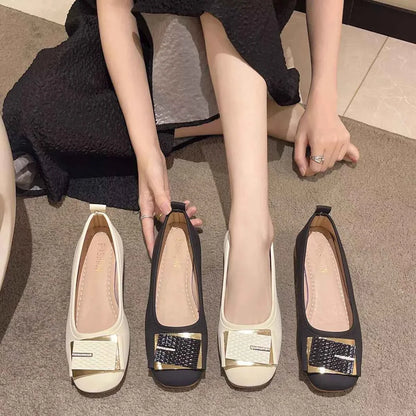 Round Toe Block Heels Slip-Ons