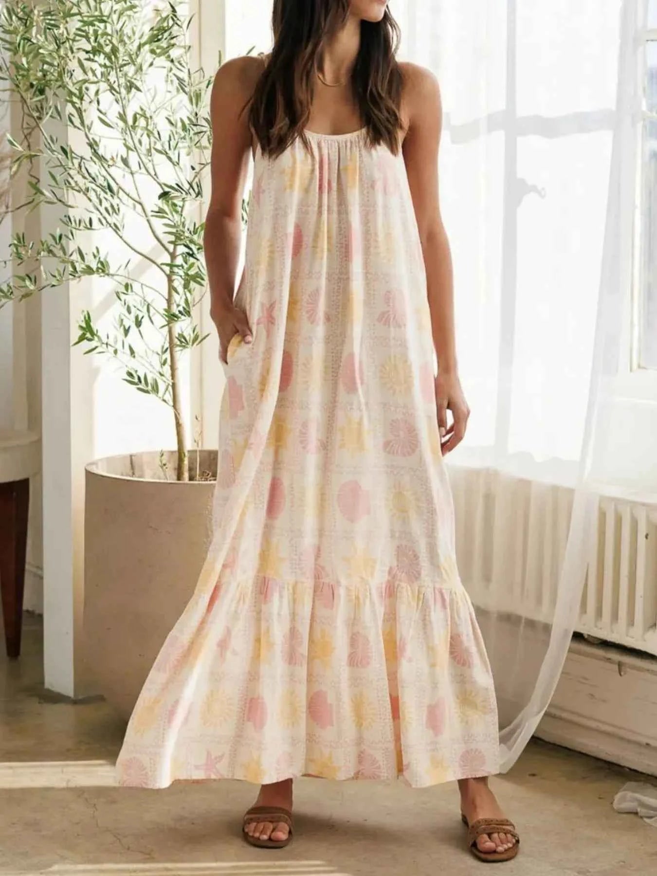 Printed Maxi Lounge Dress with Ruffled Hem