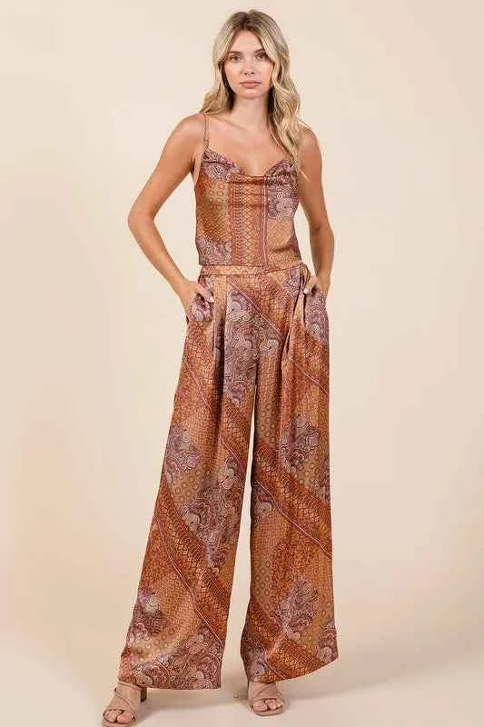 Mittoshop Paisley Patchwork Print Satin Wide Leg Pants