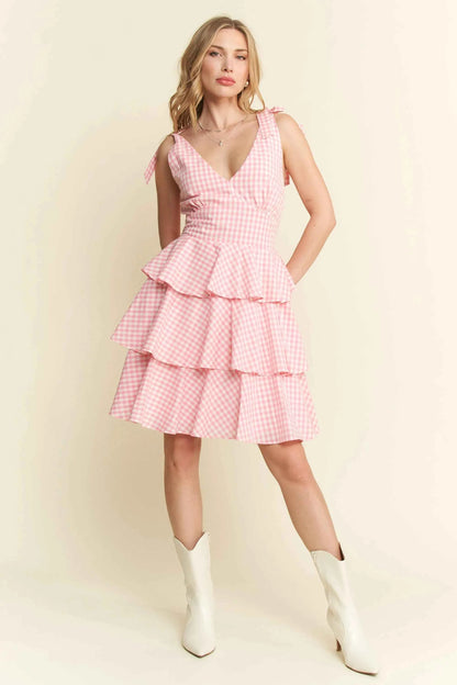 Jade By Jane Full Size Gingham Tiered Mini Dress Plus Size