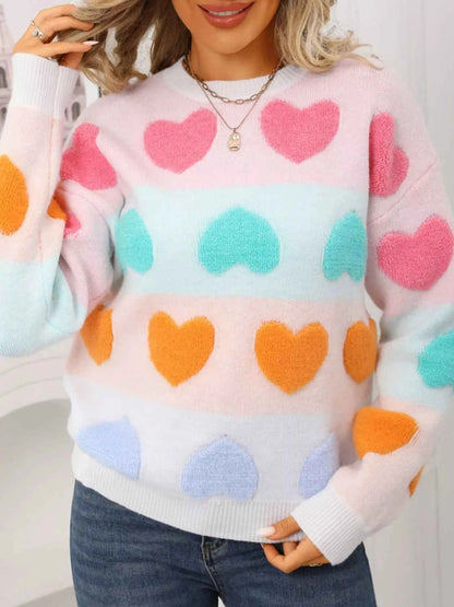 Valentine's Day Heart Pattern Fuzzy Knit Sweater