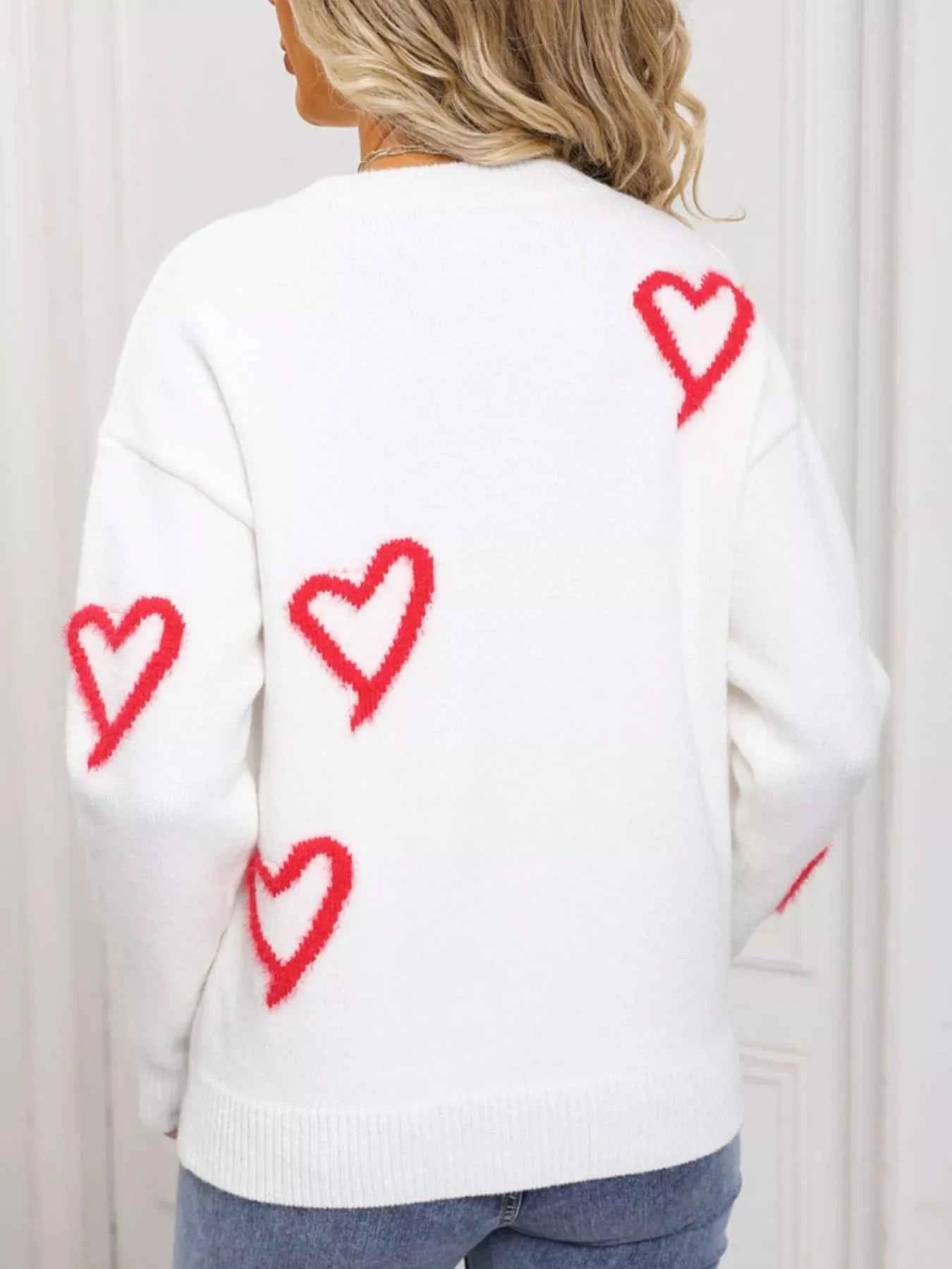 Valentine's Day Heart Print Crew Neck Sweater