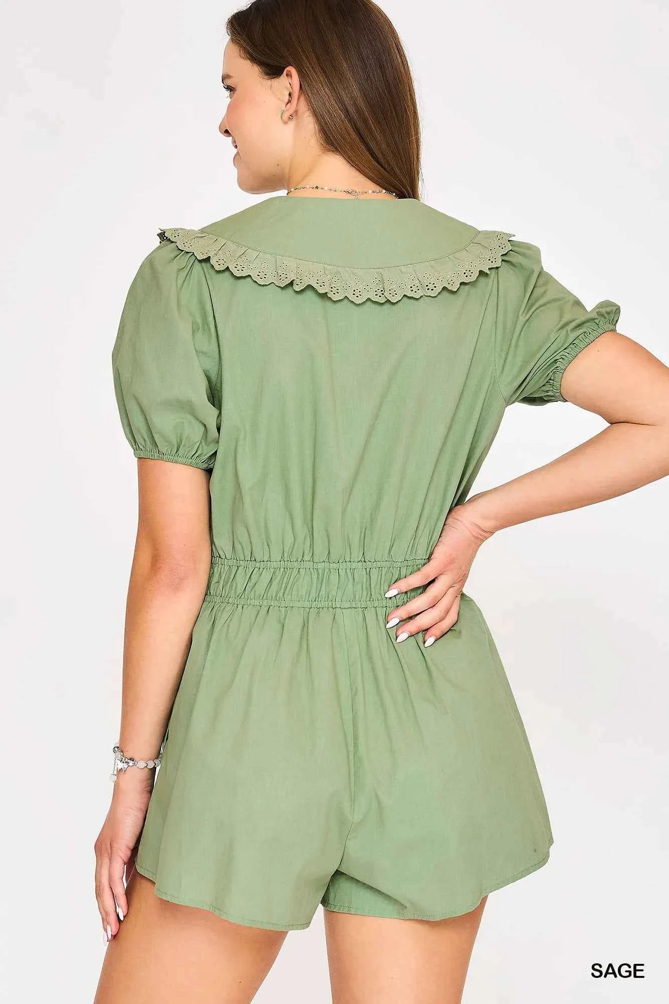 Umgee Collared Short Sleeve Button Down Romper