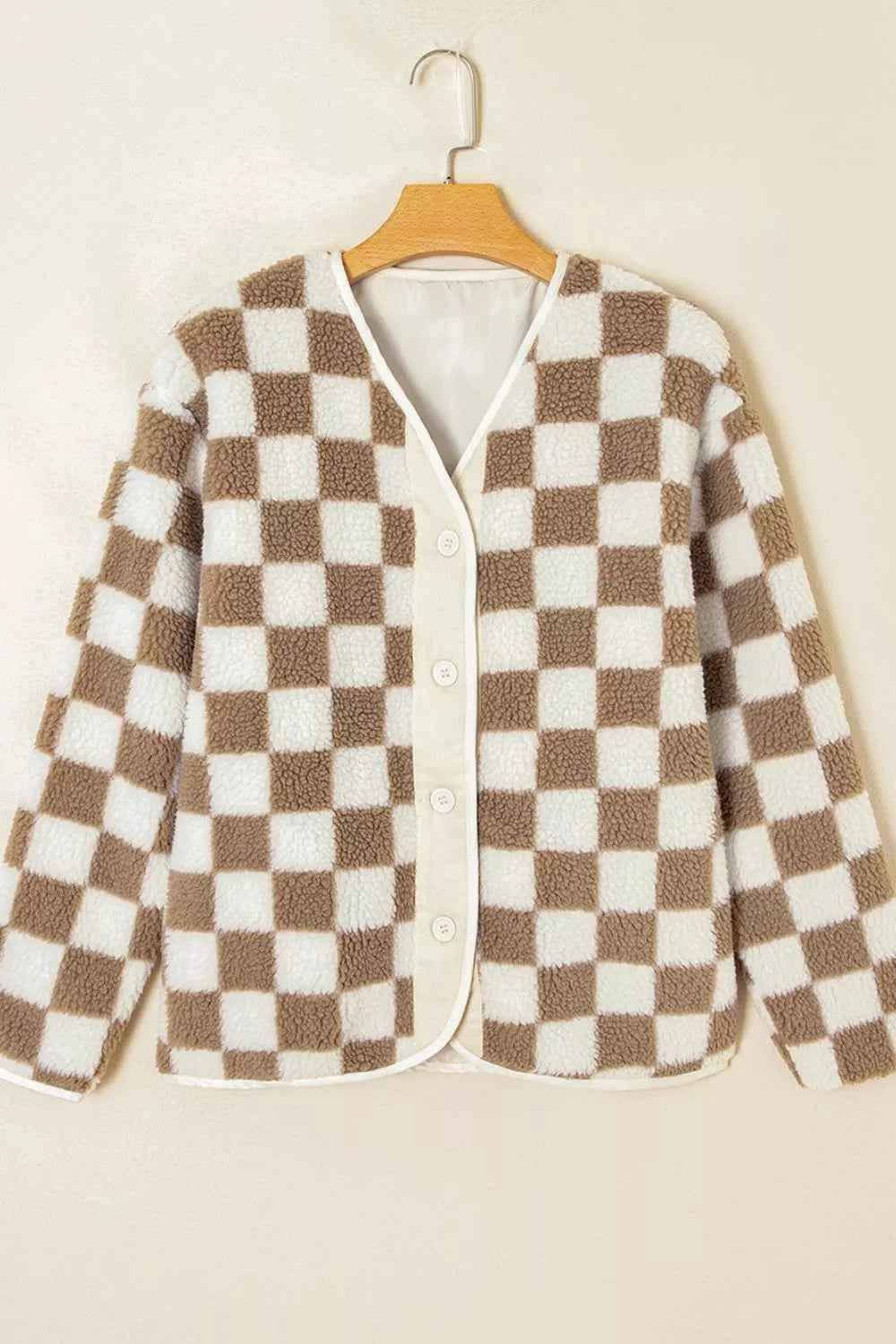 Checkered Sherpa Oversized Button Up Jacket