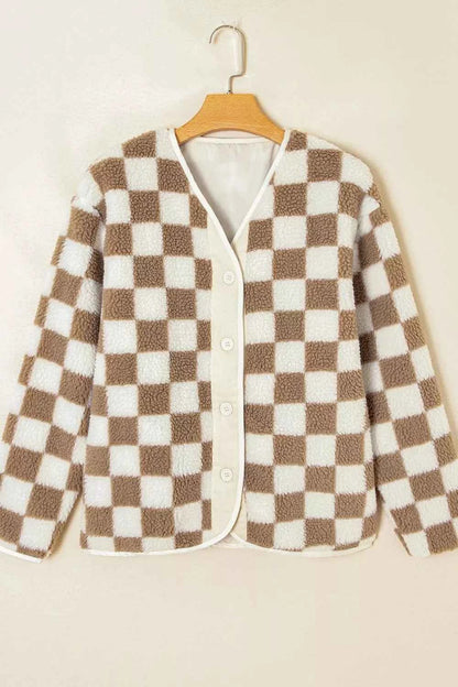 Checkered Sherpa Oversized Button Up Jacket