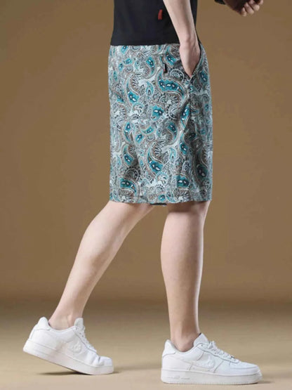 Men's Plus Size Paisley Print Drawstring Beach Shorts