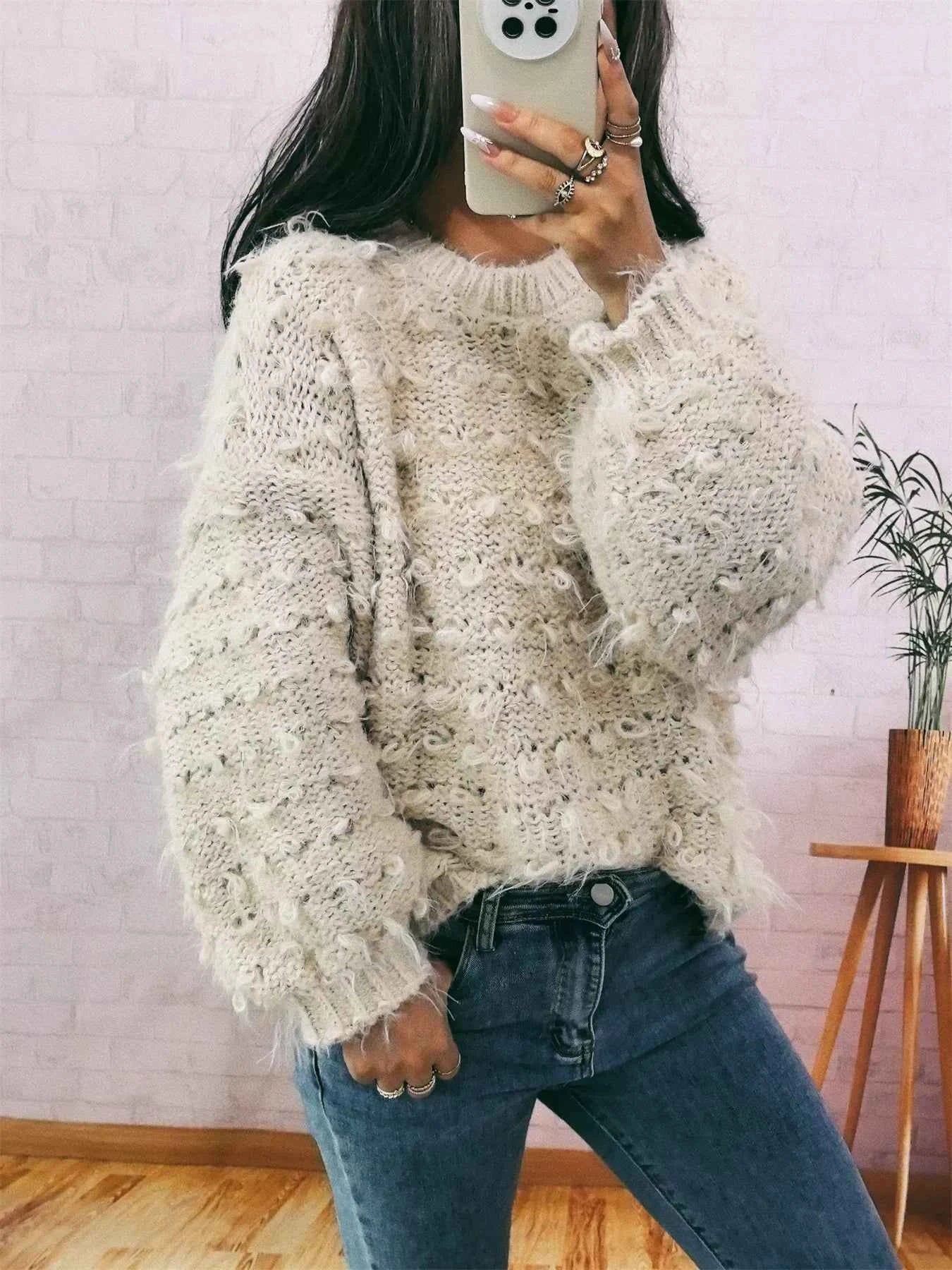 Chunky Round Neck Long Sleeve Sweater