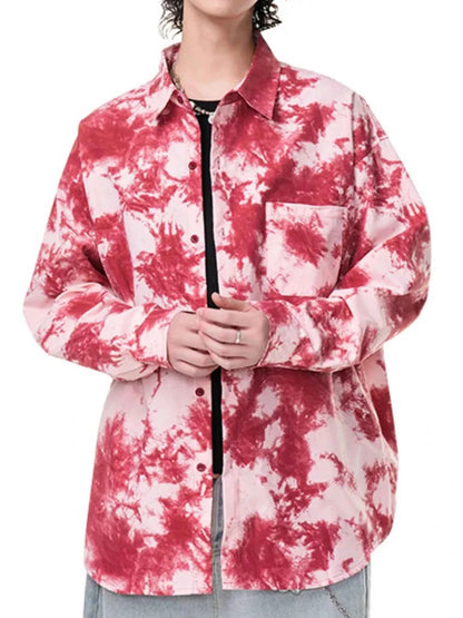 Men's Plus Size Tie-Dye Oversized Button-Up Shirt