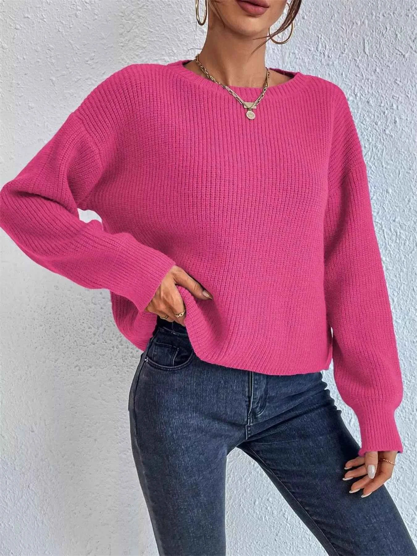 Ribbed Knit Dropped Shoulder Sweater