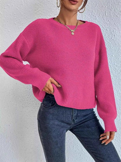 Ribbed Knit Dropped Shoulder Sweater