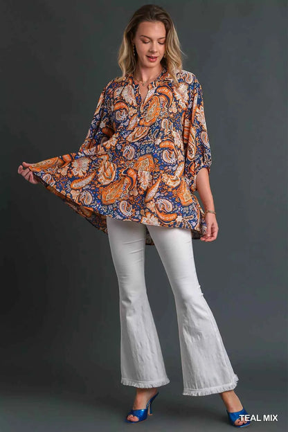 Umgee Mix Paisley Boho Tunic Blouse