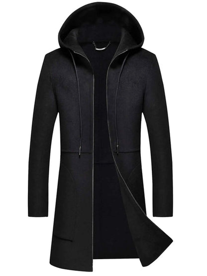 Men's Plus Size Zip Up Drawstring Hooded Wool Coat