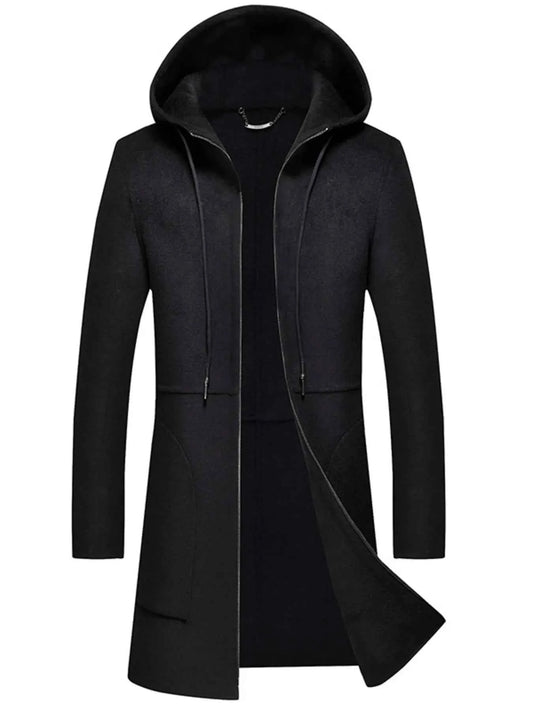 Men's Plus Size Zip Up Drawstring Hooded Wool Coat
