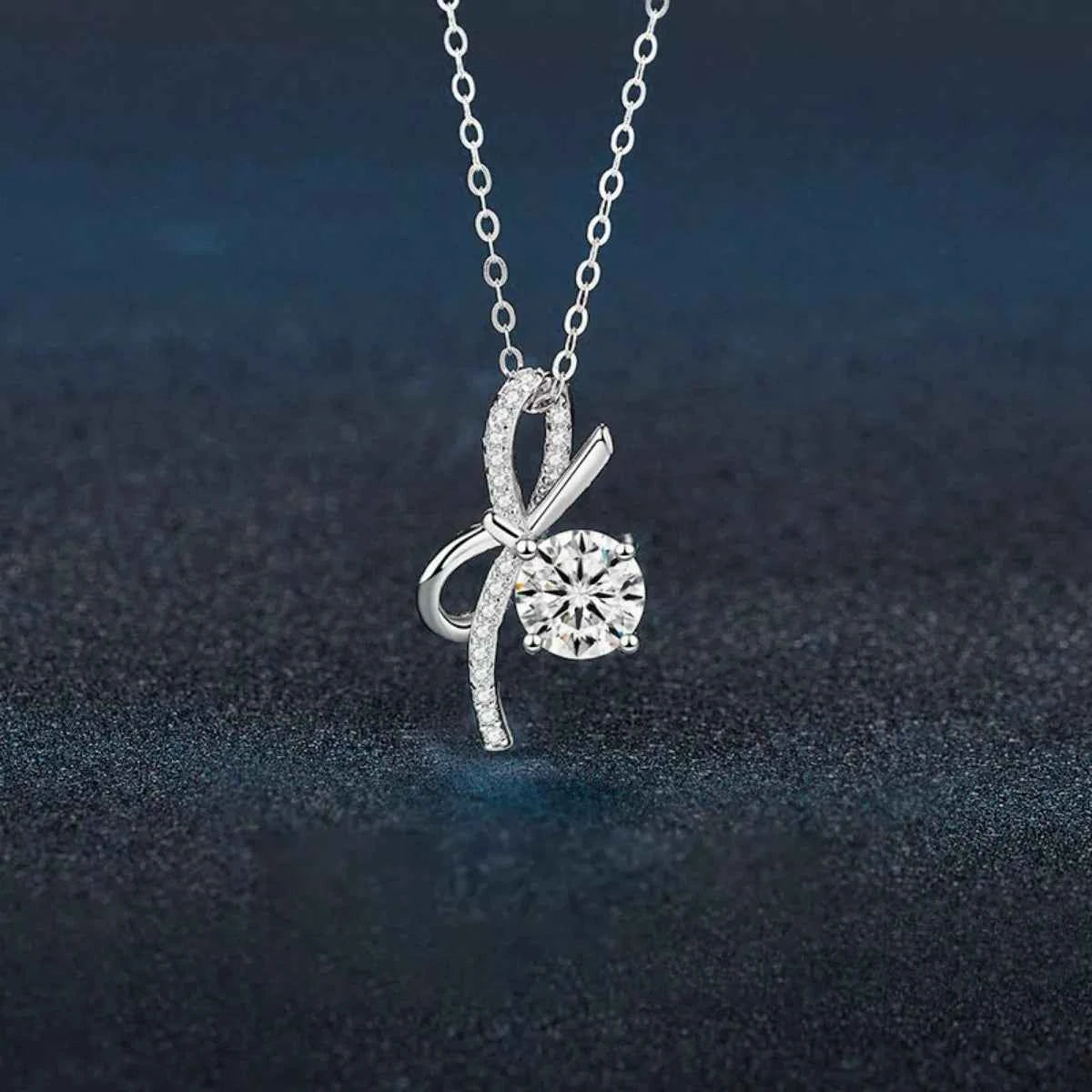 1 Carat Moissanite 925 Sterling Silver Bowknot Necklace